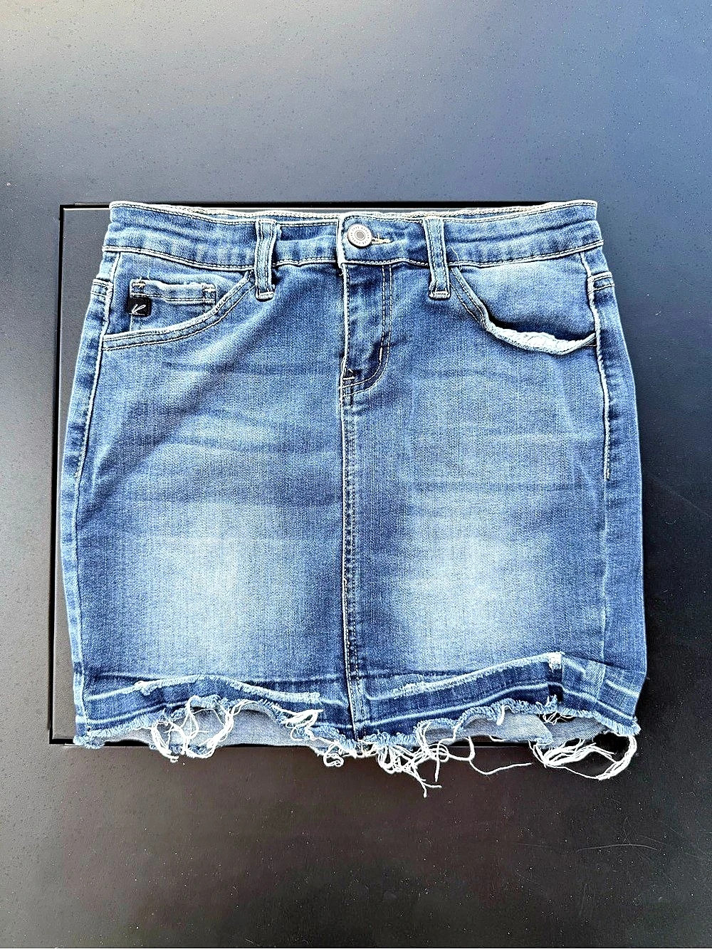 KanCan Lou High Rise Skirt Zuma Distressed Denim Mini Waist 25